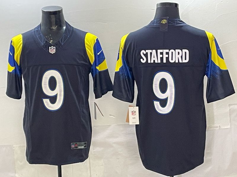 Men 2025 Los Angeles Rams #9 Stafford Black 5th generation Throwback Nike Limited NFL Jersey 01